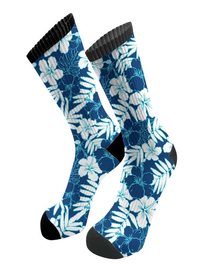 ACDRUING Hawaiian Hibiscus Flower Unisex Athletic Crew Cushion Socks For Running And Workout Performance Wicking Cushion Mid-Calf Socks For Men Women - Image 1